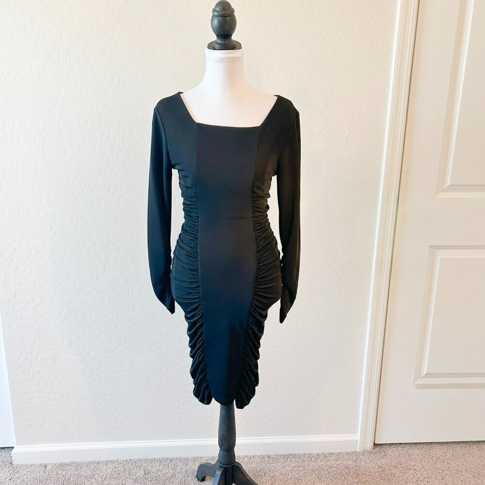 BCBG MaxAzria Black Janeeva Ruched Dress, Small